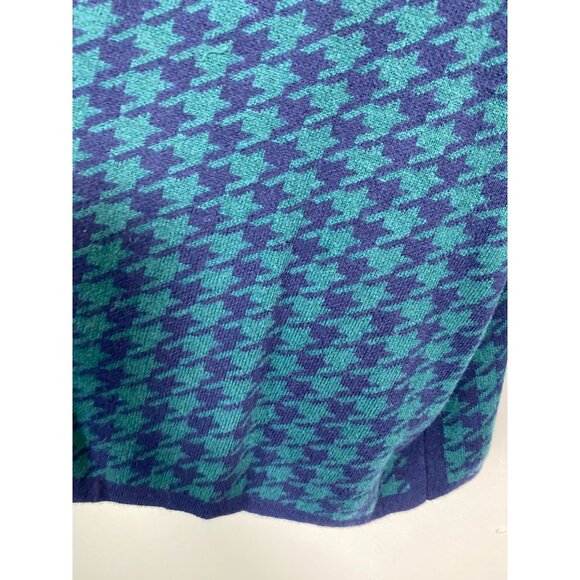 Susan Graver Cardigan Sweater Blue Green Houndstooth Women XL Christmas Holiday - Picture 10 of 15